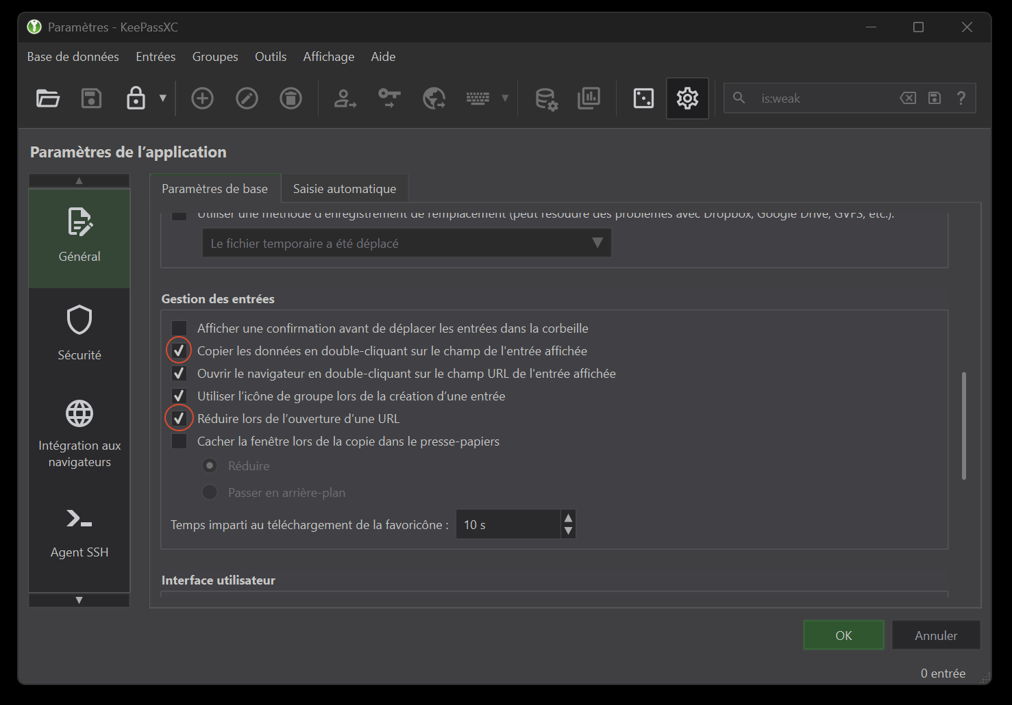 Figure 7 : Entry management Figure 7: 'General' tab, 'Entry management' section