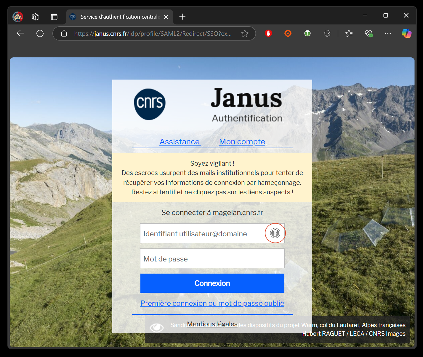 Figure 20: CNRS login page