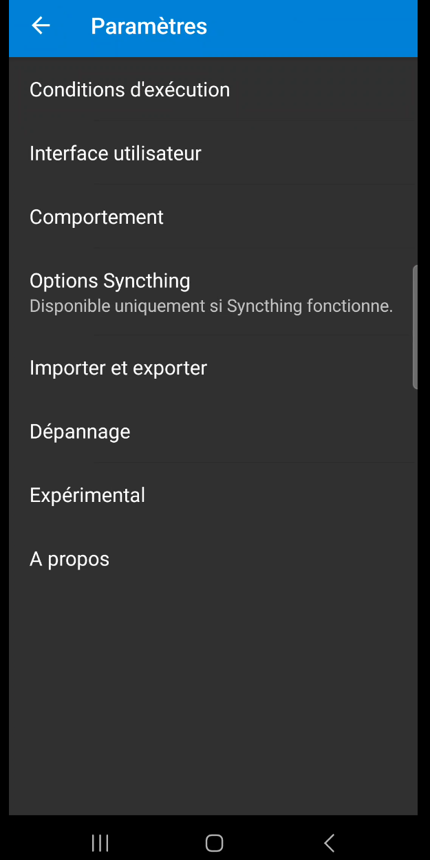 Figure 36 : Paramètres synchronisation