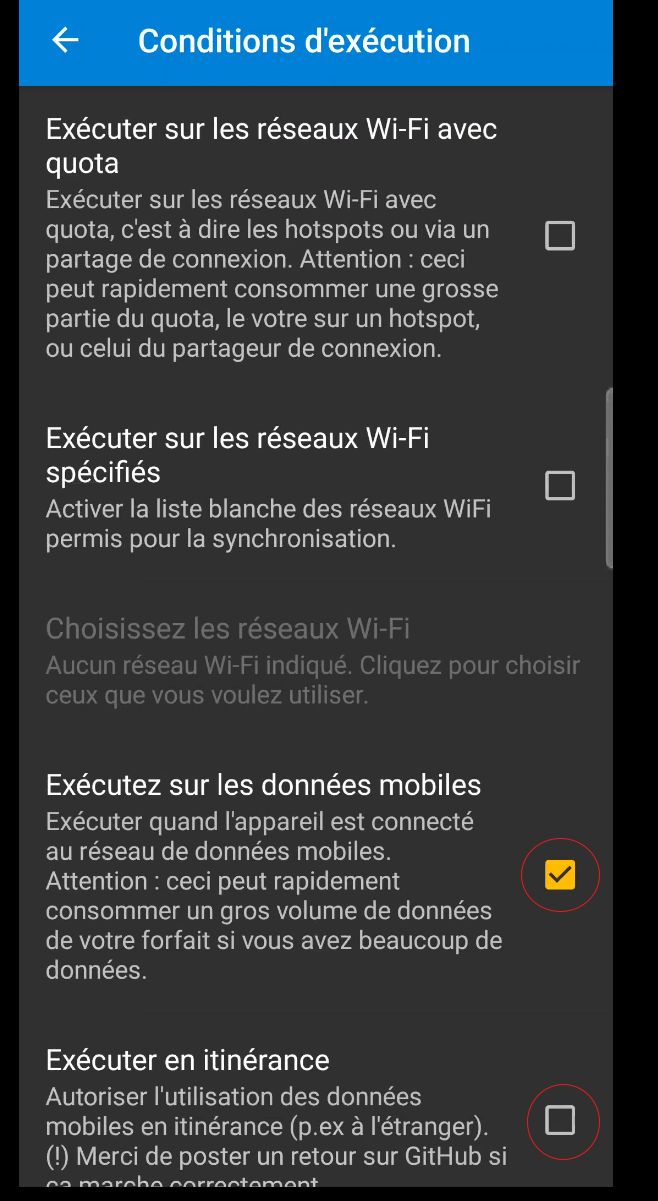 Figure 37 : Autorisation données mobiles