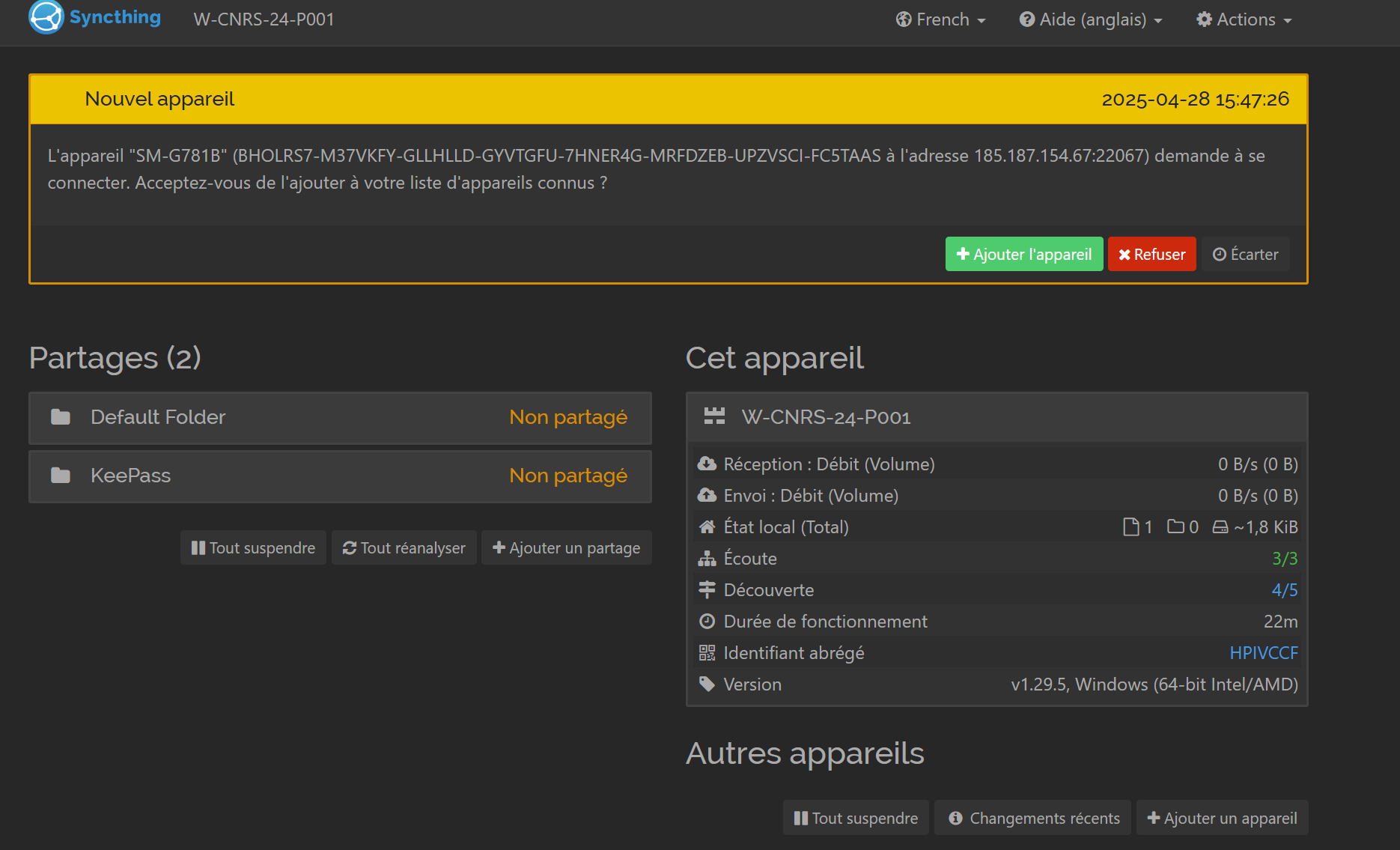 Figure 42 : Demande ajout ordinateur