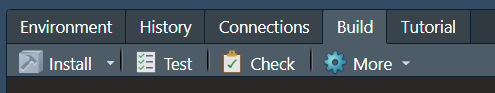 Figure 1: RStudio Build panel